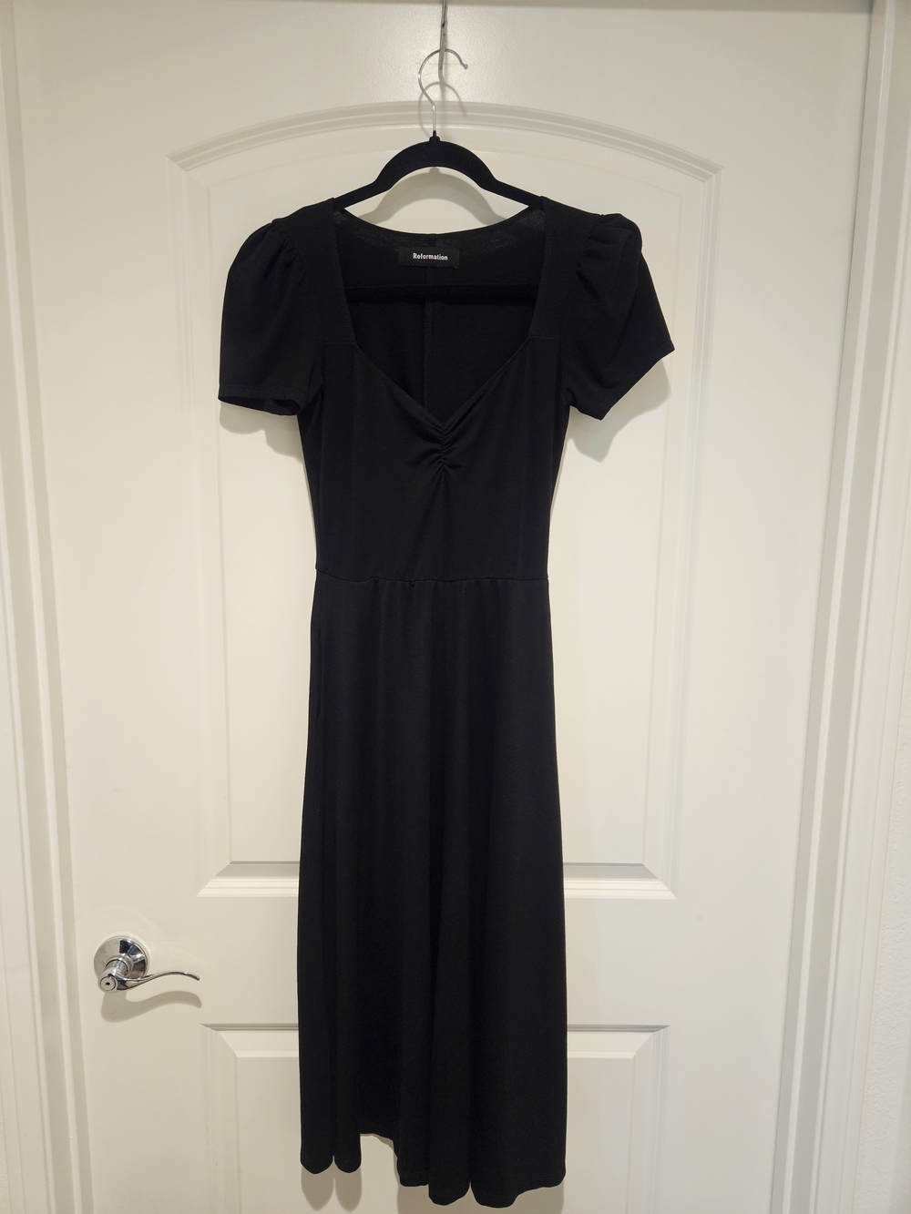Reformation Black Midi Dress with Puff Sleeves #928